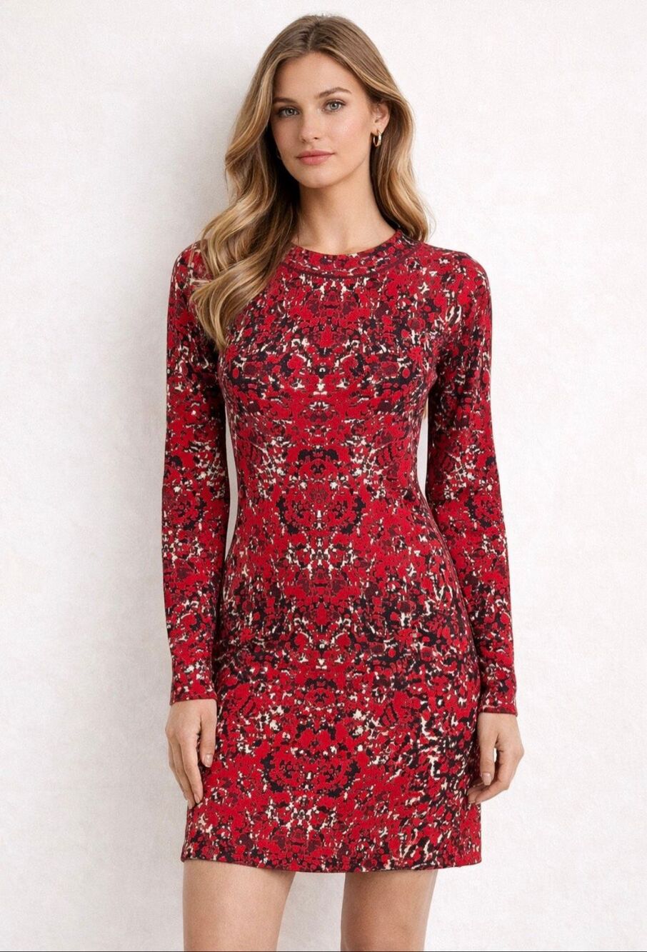 Missoni Red Black Abstract Knit Mini Dress Long Sleeve IT 40 US 4 S